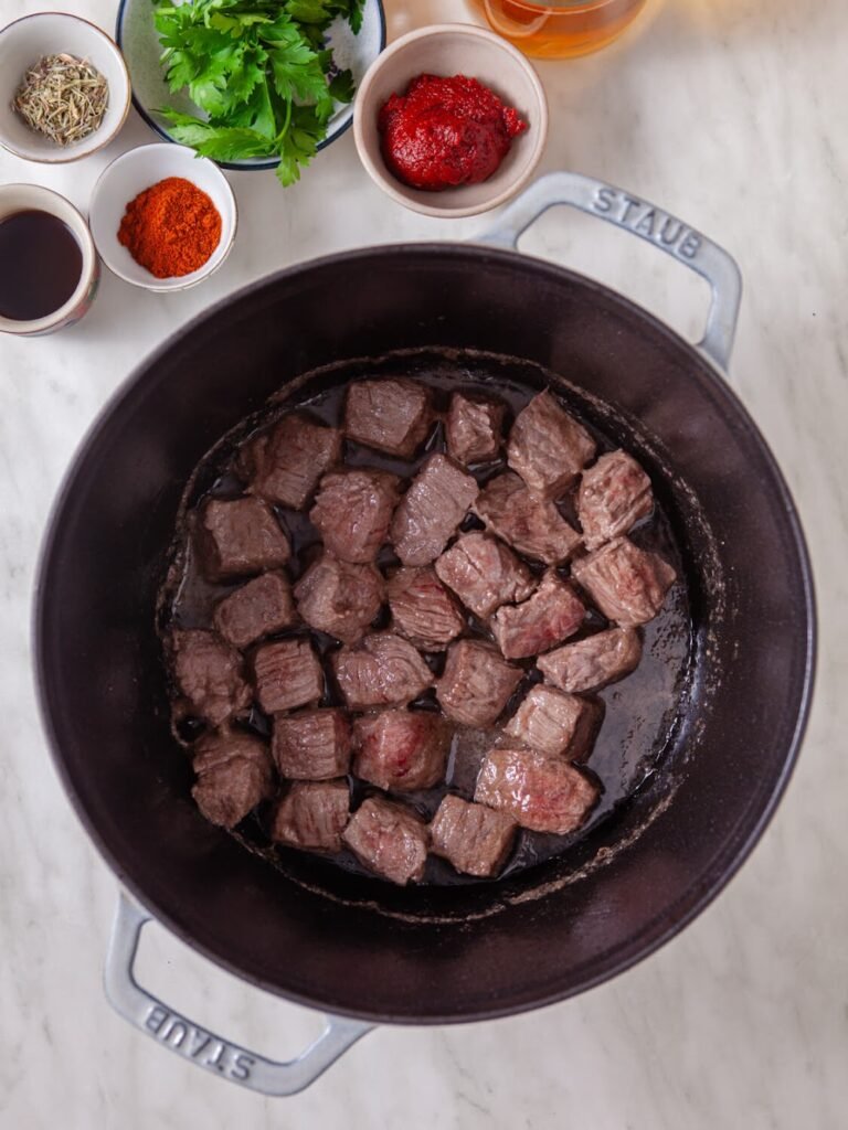Step 1: Brown the Beef -Easy Lager Beef Stew Recipe