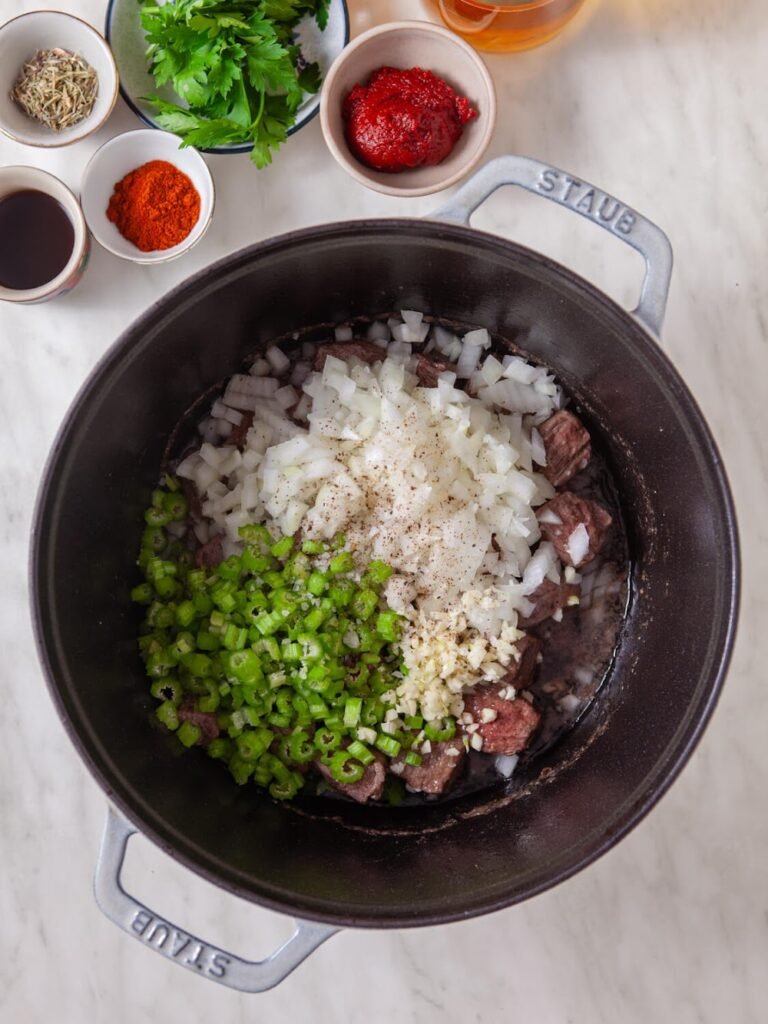 Step 2: Cook the Aromatics - Easy Lager Beef Stew Recipe