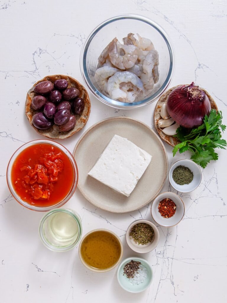 Ingredients - Easy Shrimp Saganaki with Feta and Tomato Sauce – Quick Mediterranean Dinner