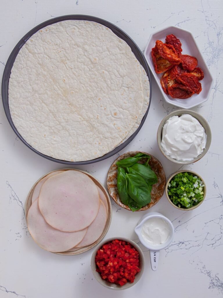 Ingredients- Easy Turkey Tomato Pinwheels – Creamy No Cook Appetizer