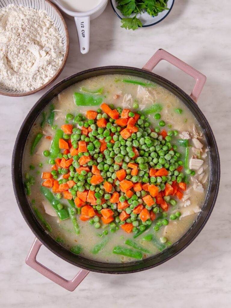 Add the Chicken and Vegetables - Homemade Chicken and Dumplings