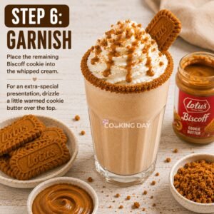 Garnish with the remaining Biscoff cookie and serve immediately.
