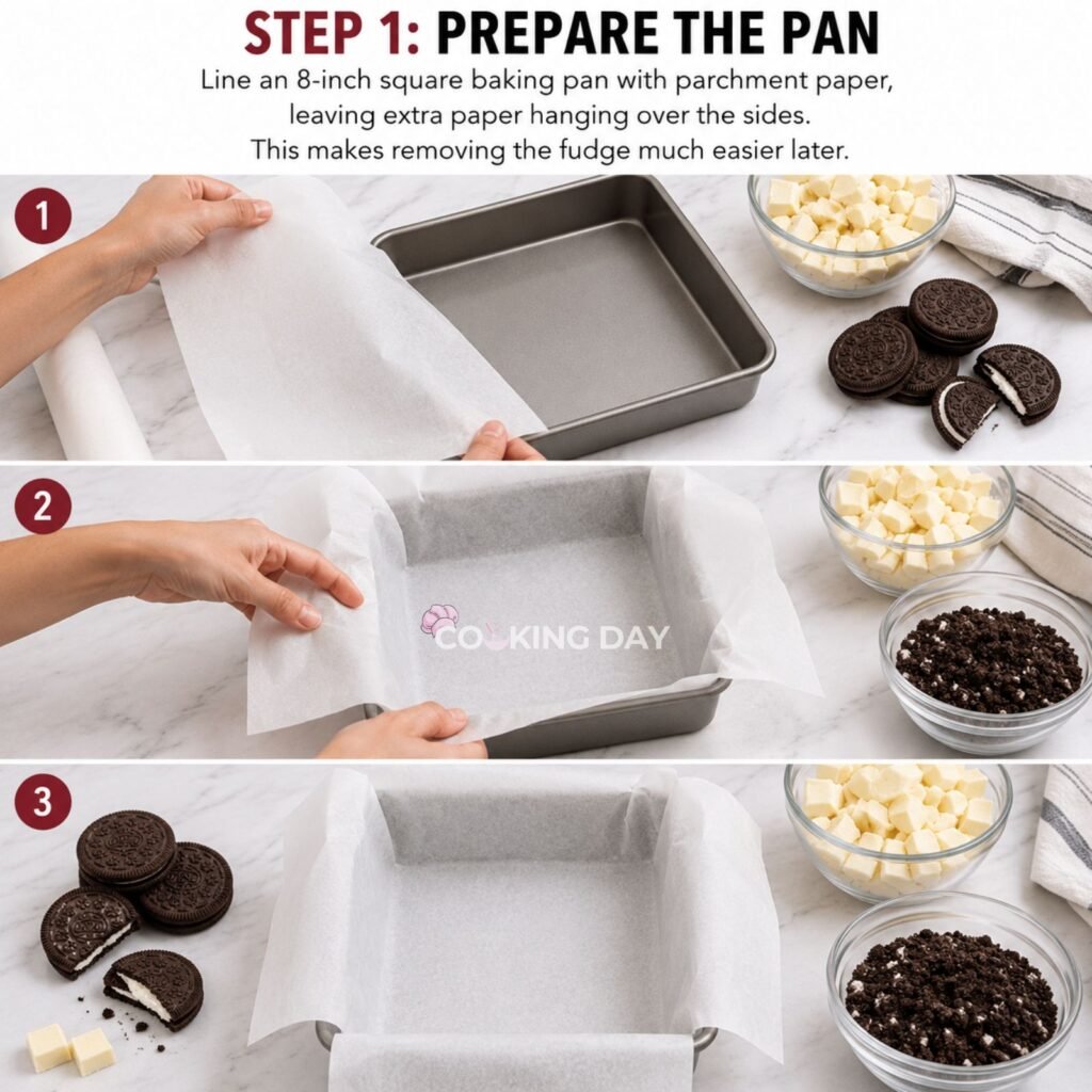 PREPARE THE PAN - COOKIES AND CREAM FUDGE
