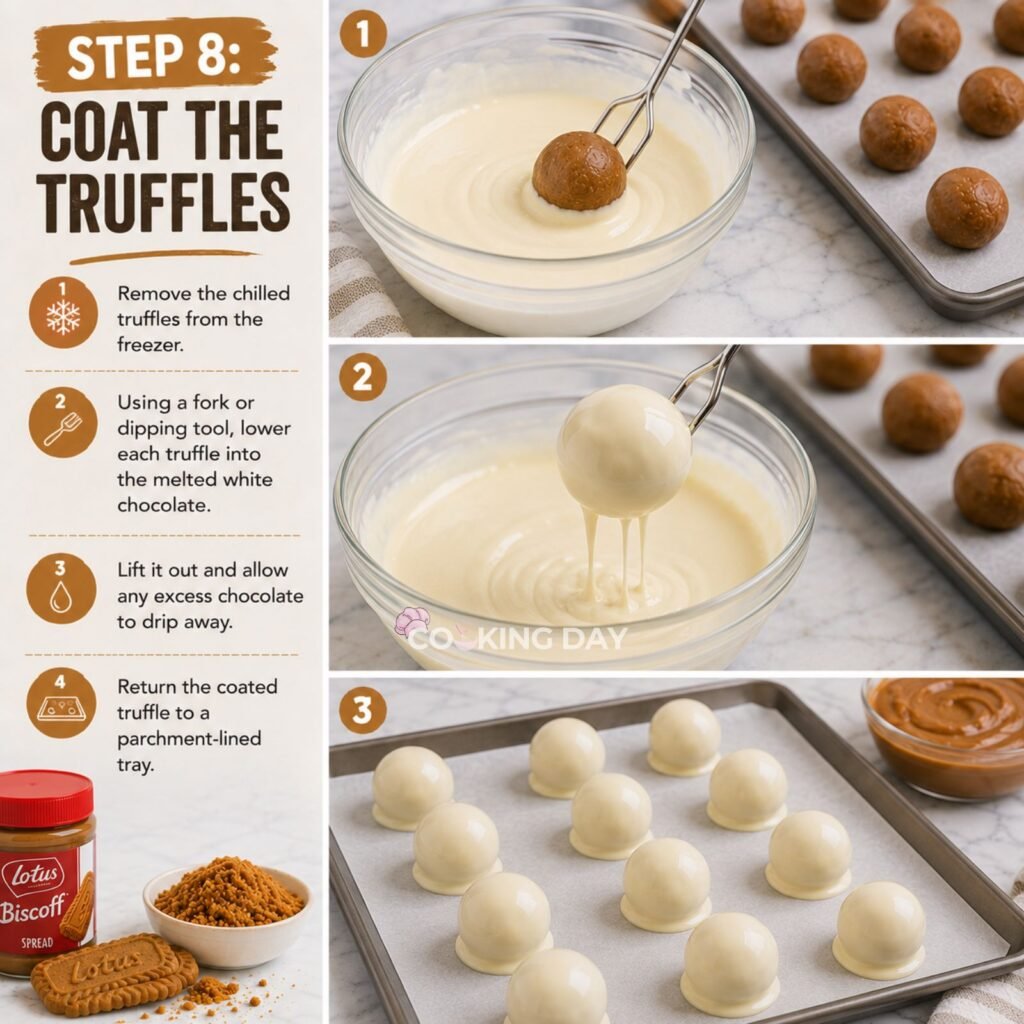STEP 8_ COAT THE TRUFFLES - BISCOFF TRUFFLES WITH WHITE CHOCOLATE COATING