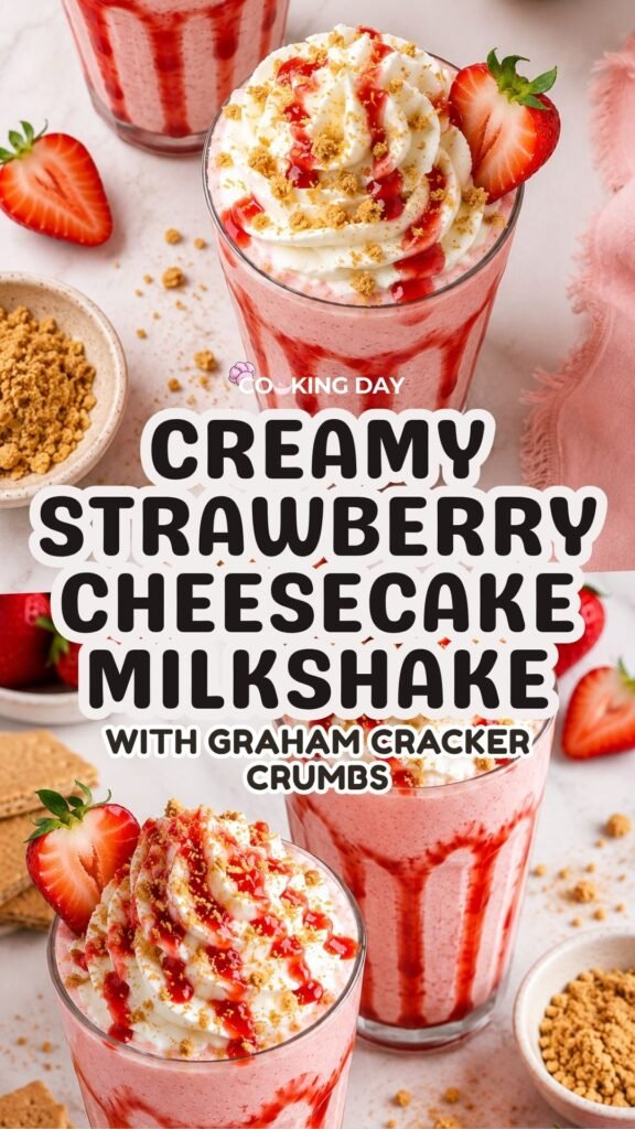 Creamy Strawberry Cheesecake Milkshake with Graham Cracker Crumbs
