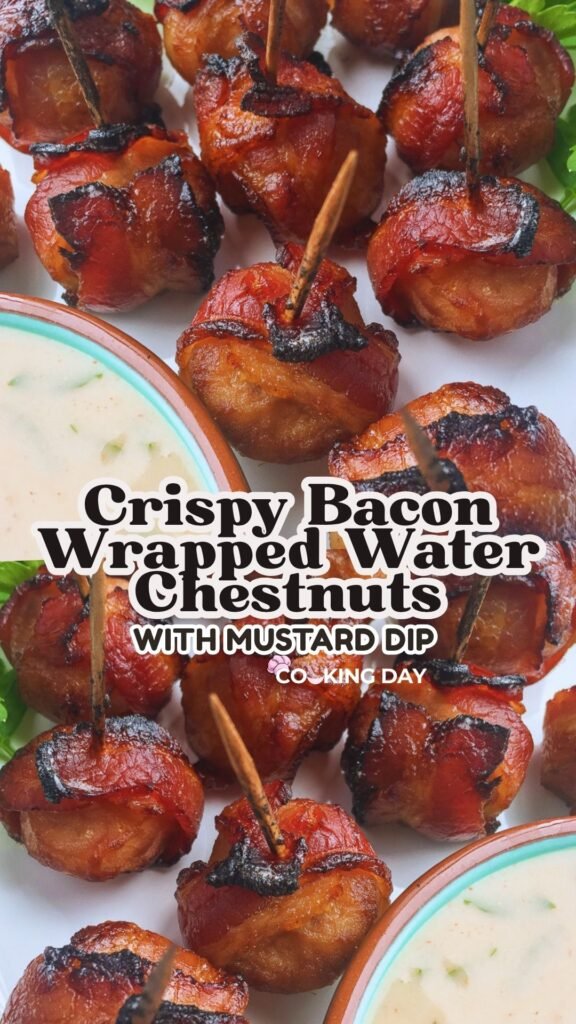 Crispy Bacon Wrapped Water Chestnuts with Mustard Dip