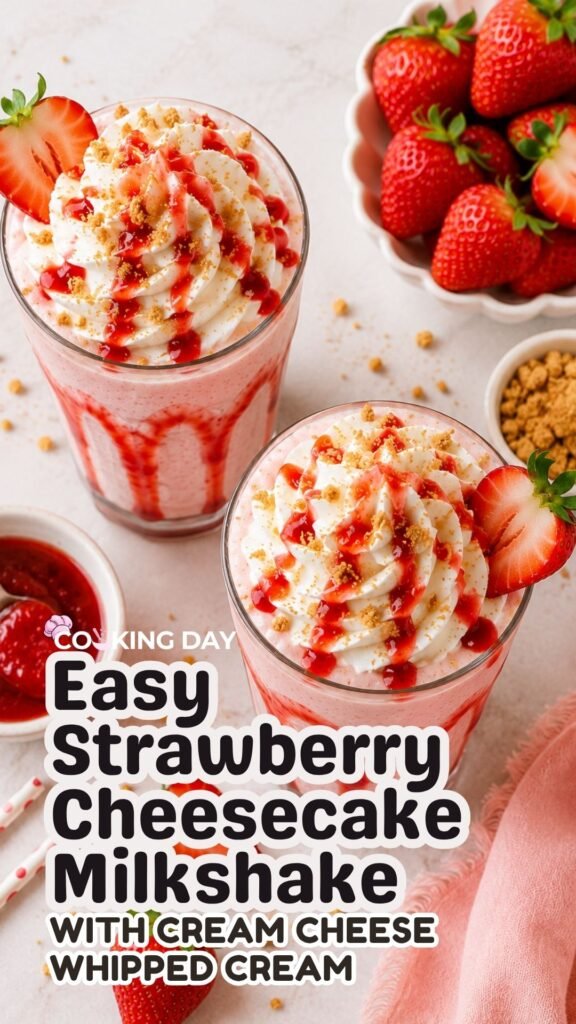 Easy Strawberry Cheesecake Milkshake with Cream Cheese Whipped Cream