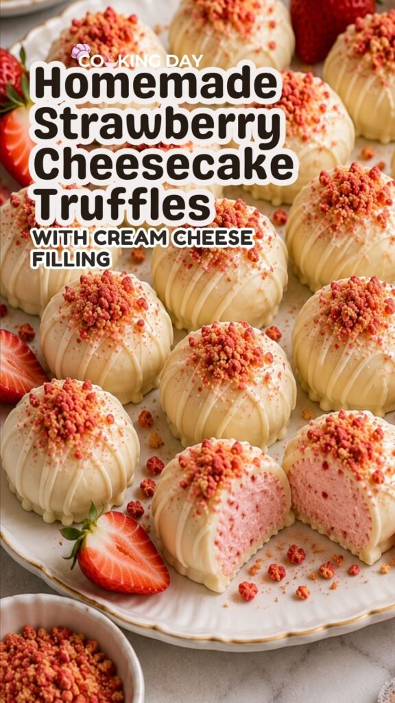 Homemade Strawberry Cheesecake Truffles with Cream Cheese Filling