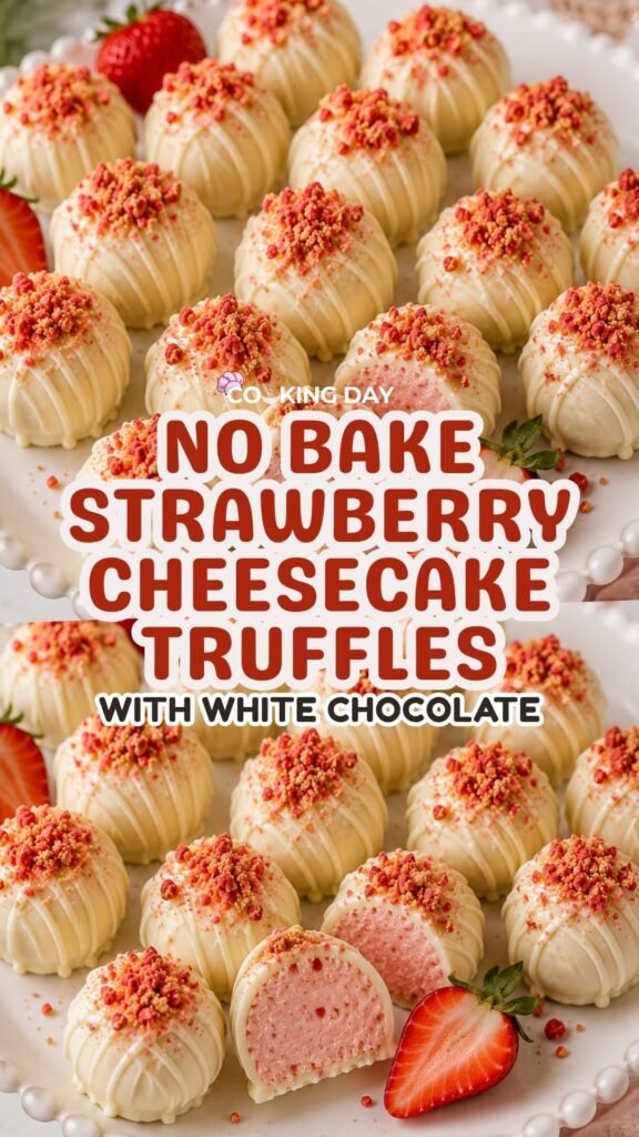 No Bake Strawberry Cheesecake Truffles with White Chocolate
