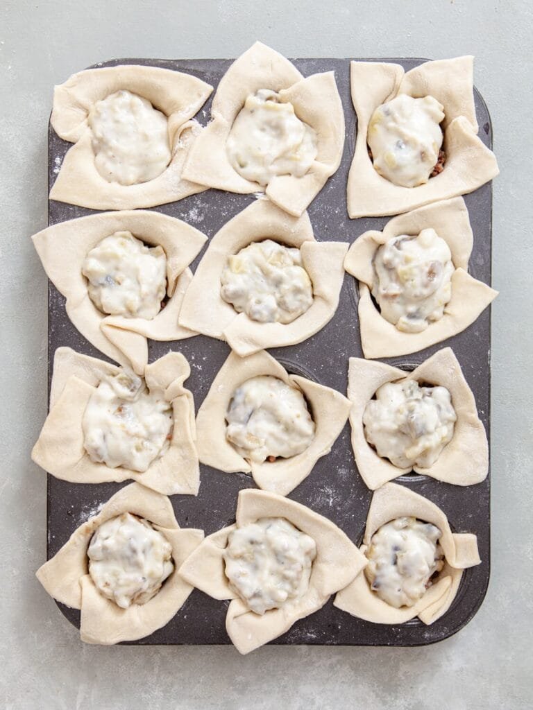 Add the Eggplant Béchamel - Beef and Eggplant Puff Muffins