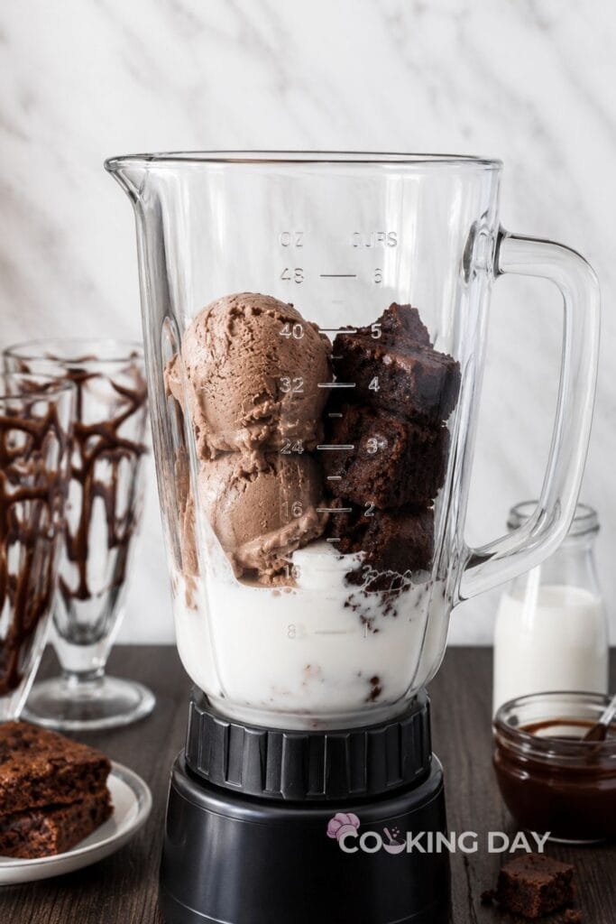 Add the Ingredients-Brownie Milkshake