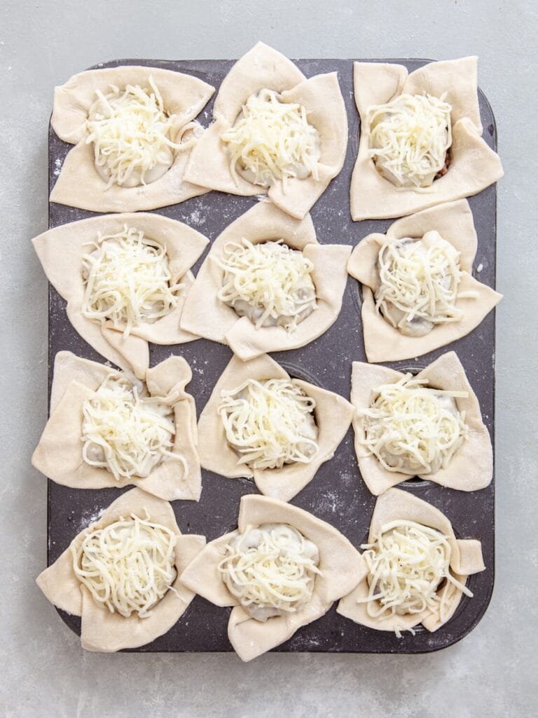 Add the Mozzarella - Beef and Eggplant Puff Muffins