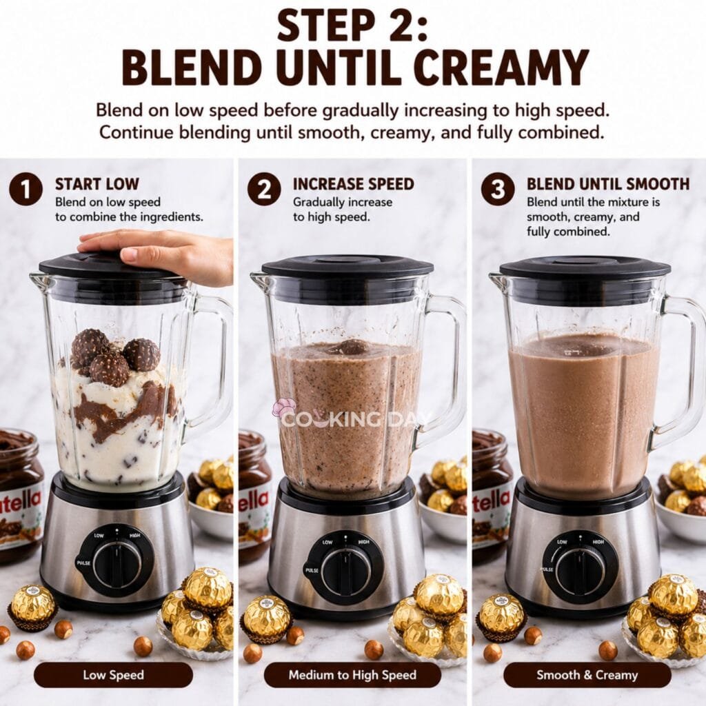 Step 2: Blend Until Creamy- EASY FERRERO ROCHER MILKSHAKE