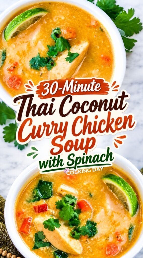30-Minute Thai Coconut Curry Chicken Soup with Spinach