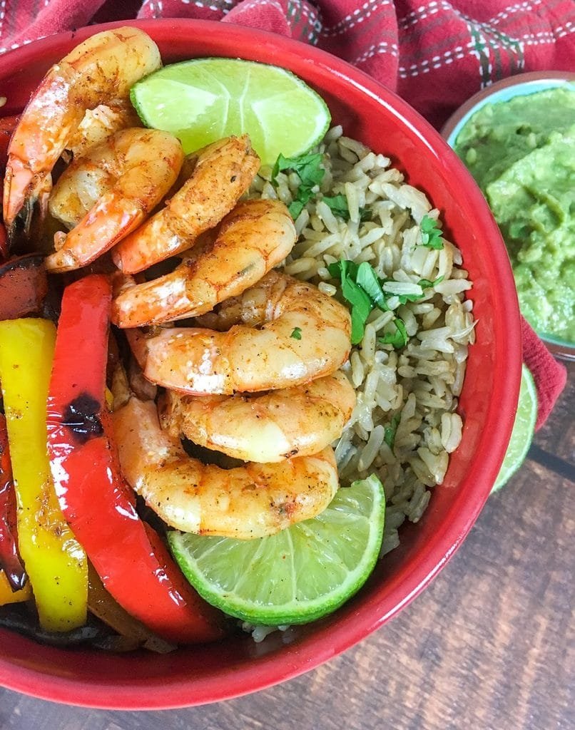 Shrimp Fajita Bowls with Cilantro-Lime Rice
