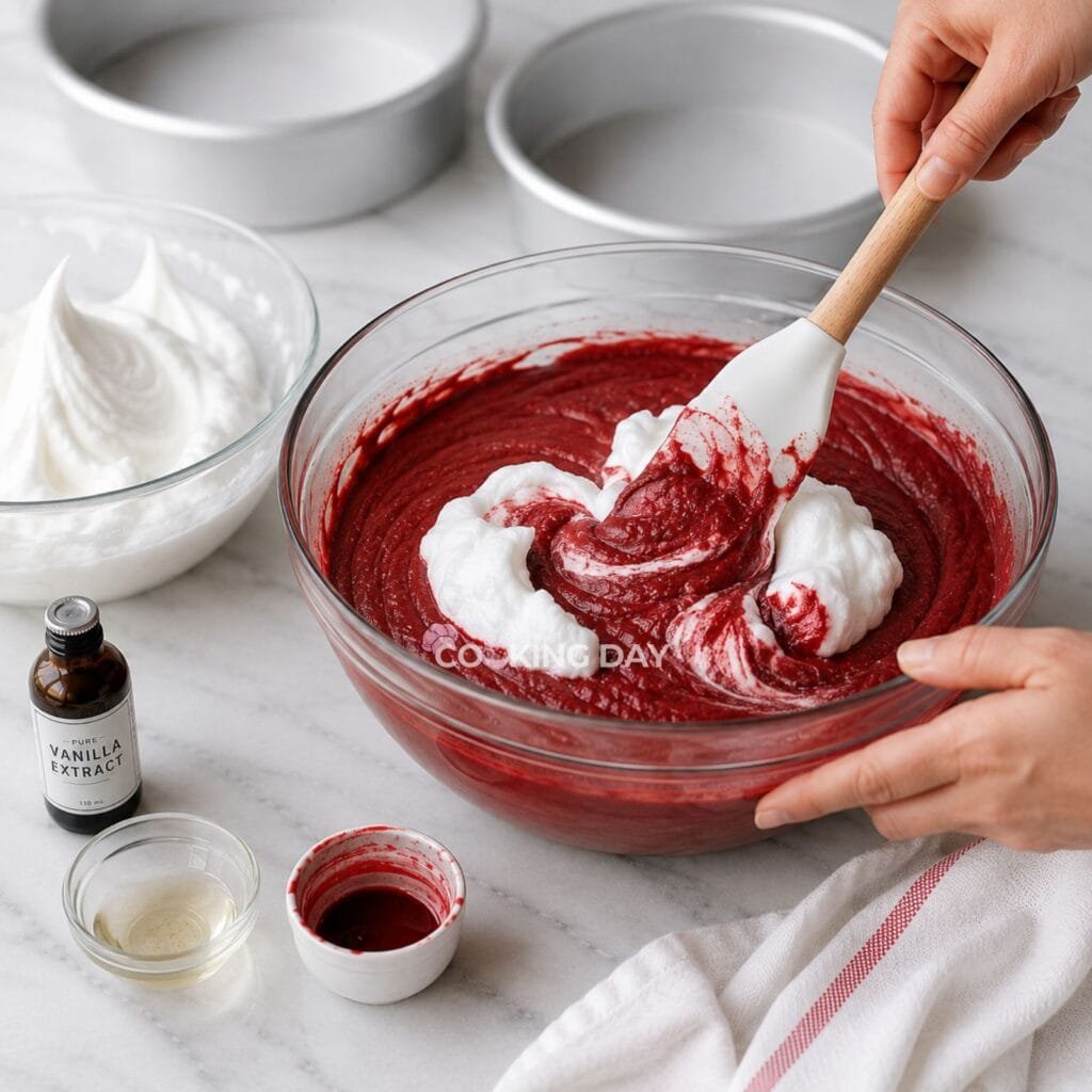 Step 4_ Fold in the Egg Whites - Red Velvet Cake