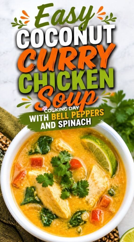 Easy Coconut Curry Chicken Soup with Bell Peppers and Spinach