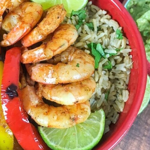 Shrimp Fajita Bowls with Cilantro-Lime Rice