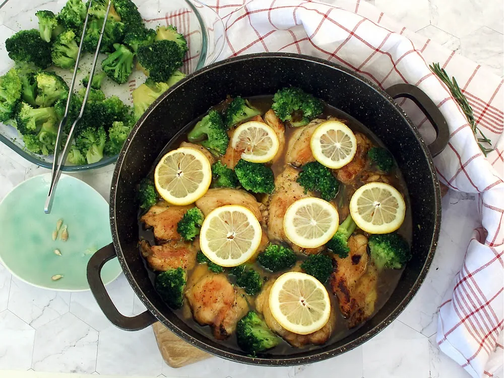 Add the Broccoli and Lemon -One Skillet Lemon Rosemary Chicken and Broccoli