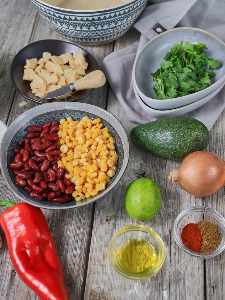 Ingredients - Mexican Black Bean and Corn Salad with Crispy Tortilla Strips