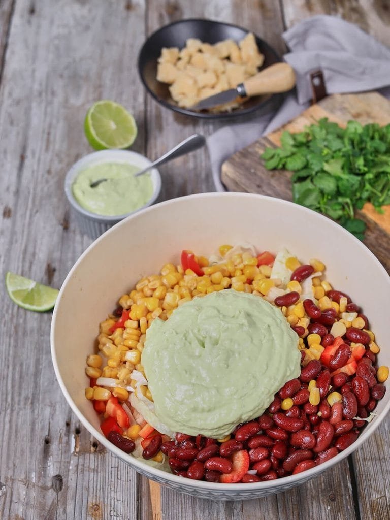Dress the Salad - Mexican Black Bean and Corn Salad with Crispy Tortilla Strips