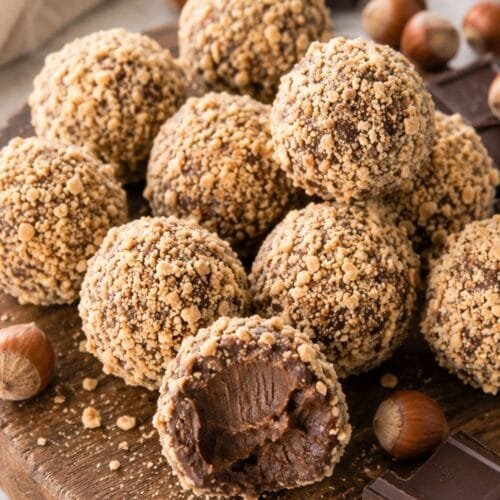 Rich Chocolate Nutella Truffles with Chopped Hazelnuts