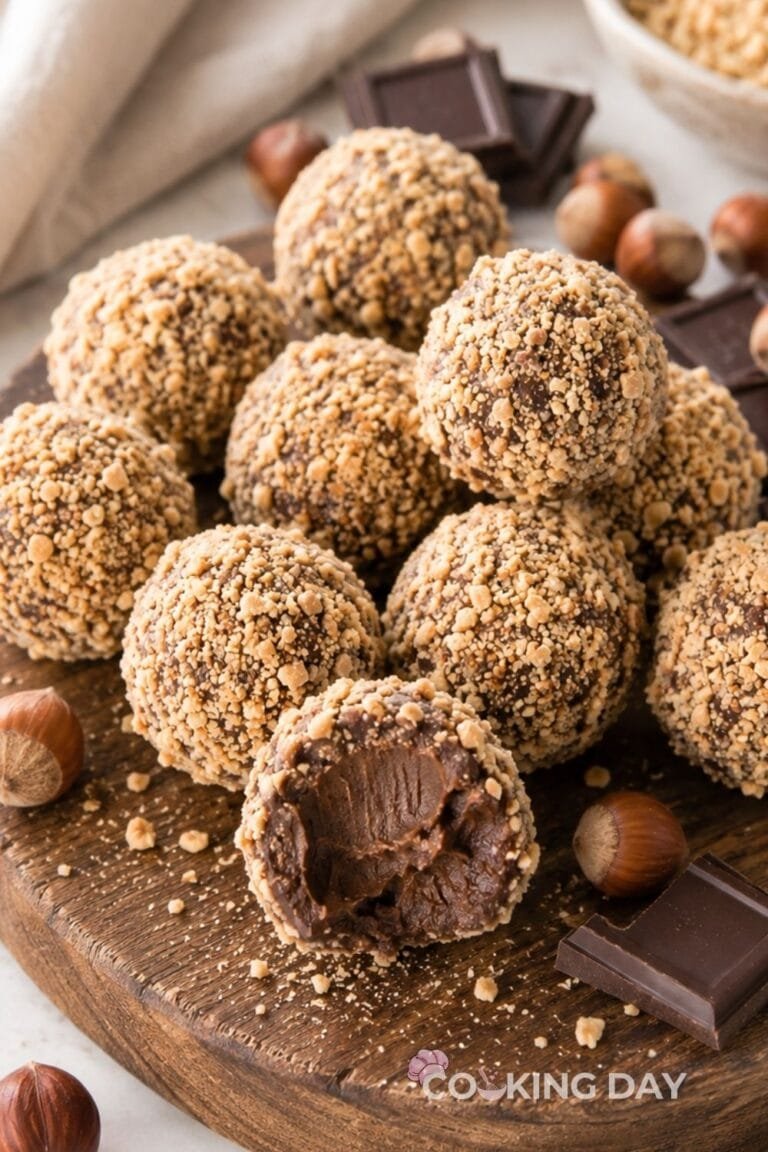 Rich Chocolate Nutella Truffles with Chopped Hazelnuts
