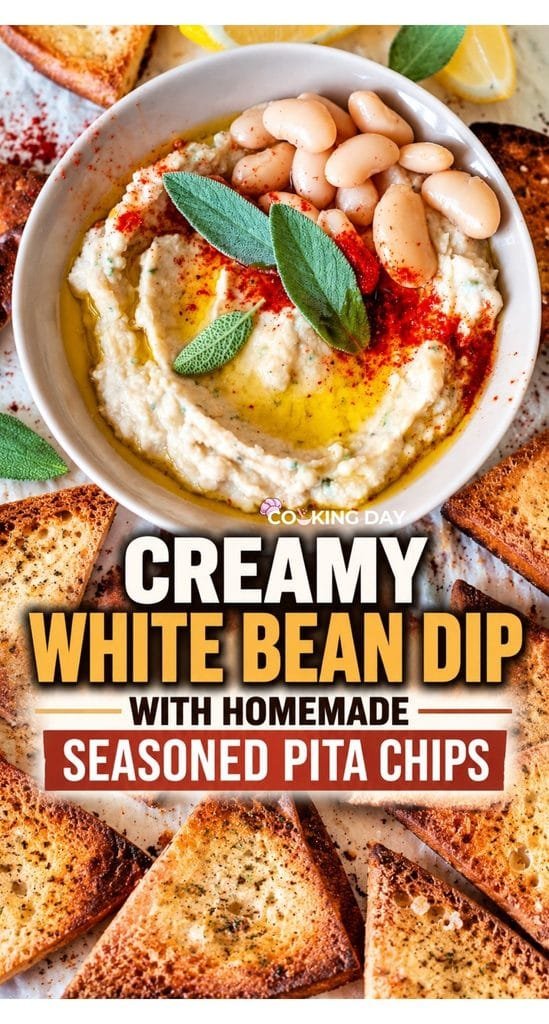 Creamy White Bean Dip with Homemade Seasoned Pita Chips