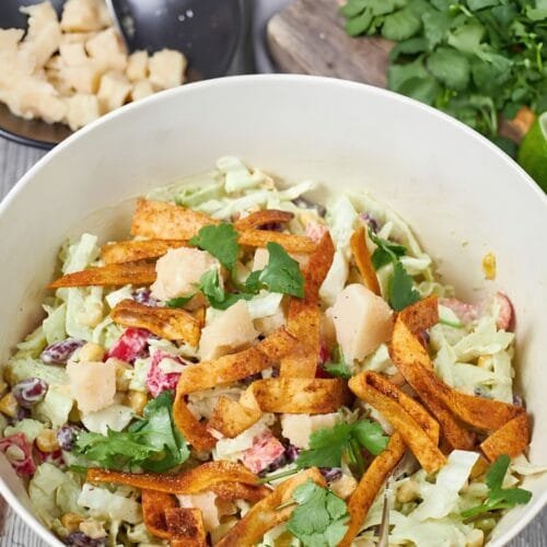 Mexican Black Bean and Corn Salad with Crispy Tortilla Strips