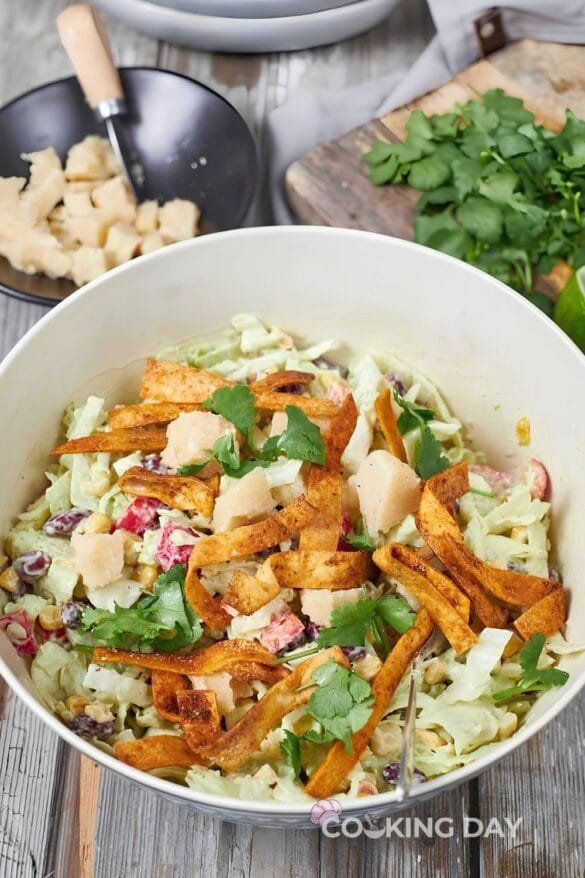 Mexican Black Bean and Corn Salad with Crispy Tortilla Strips